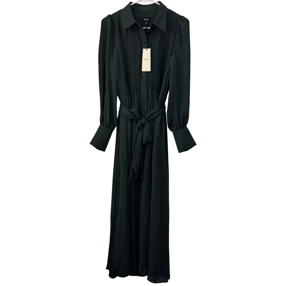 ME+EM Gable Green Pleated Maxi Shirt Dress with Belt AW24WD193 US 4 NEW